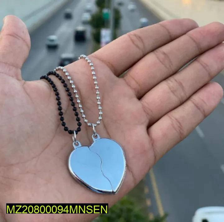 Magnetic Heart Pendant Set for Couples Stainless Steel Silver Black