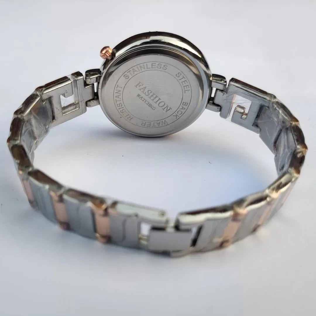 Women Rose Gold Crystal Watch Dark Blue Dial