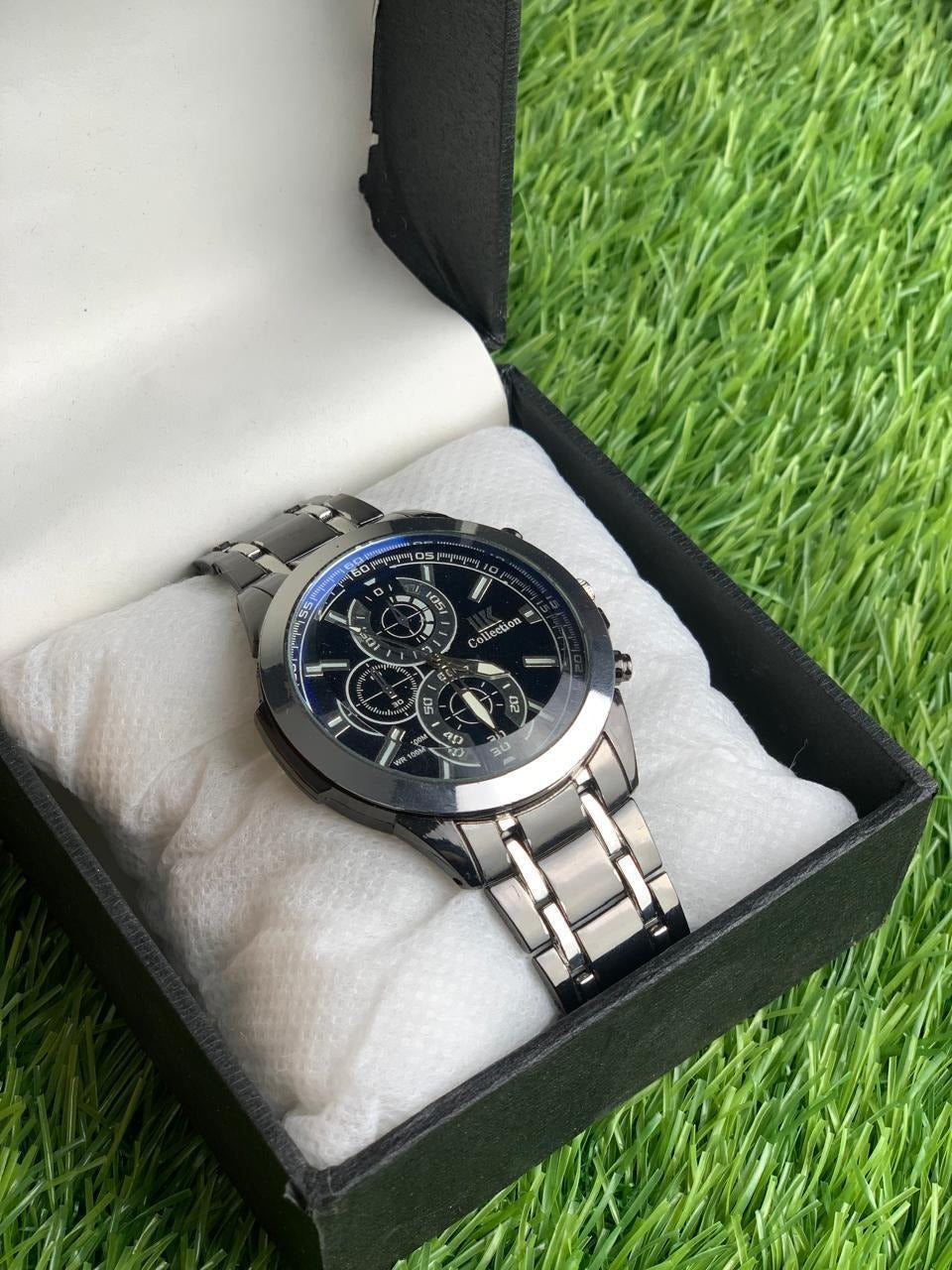 Men's Stainless Steel Watch Silver Gold Accents