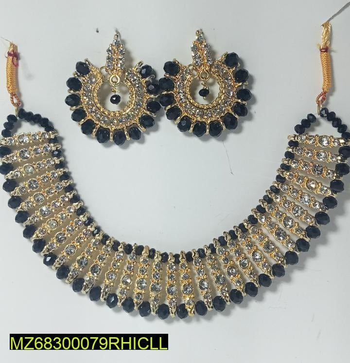 Gold Plated Black Crystal Chocker Set for Weddings & Parties