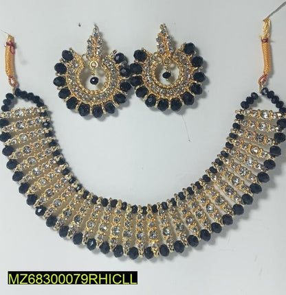 Gold Plated Black Crystal Chocker Set for Weddings & Parties