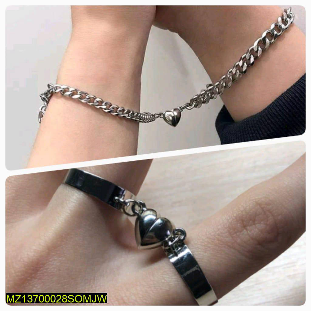 Magnetic Couple Jewelry Set Silver Plated Heart Design