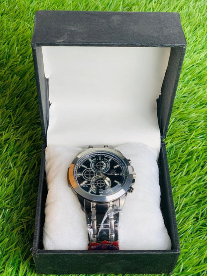 Men's Stainless Steel Watch Silver Gold Accents