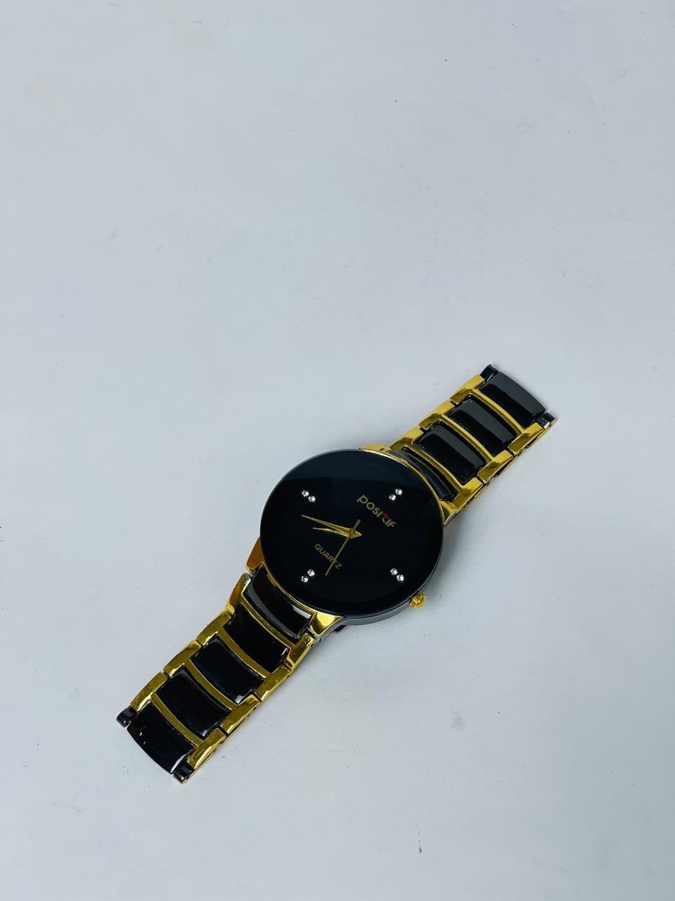 Men's Black Gold Quartz Watch with Stainless Steel Band