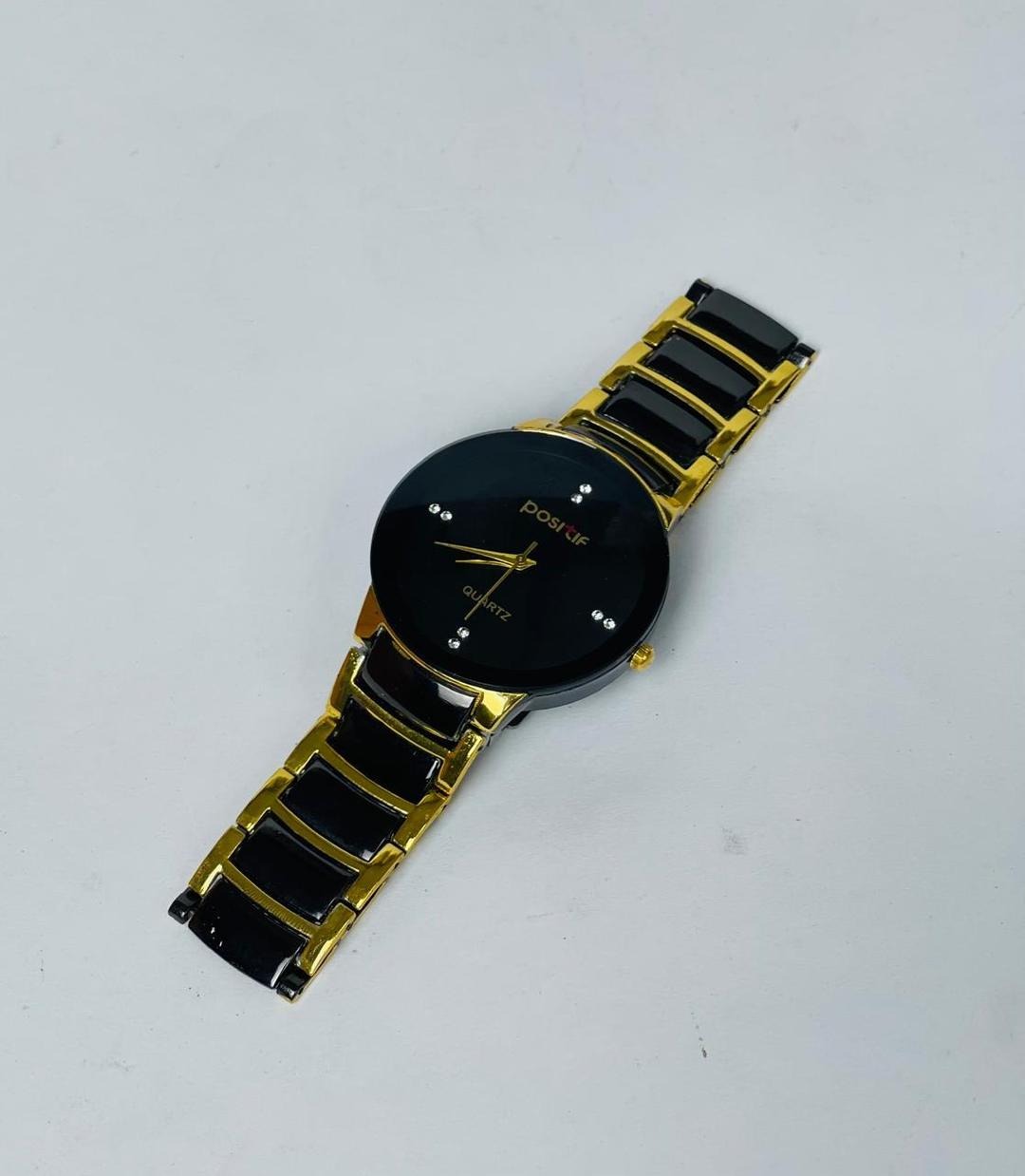 Men's Black Gold Quartz Watch with Stainless Steel Band