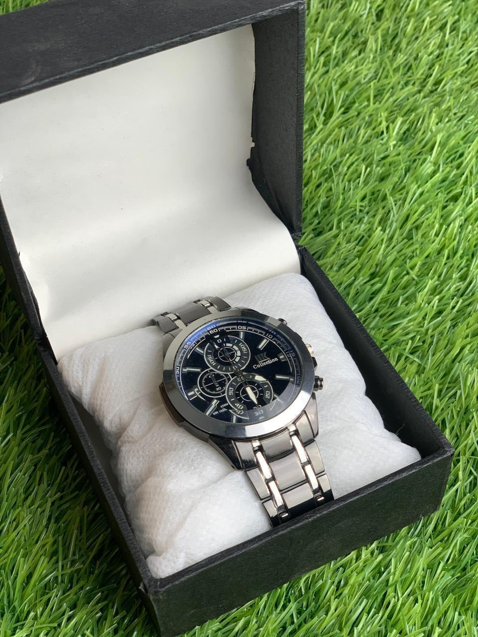 Men's Stainless Steel Watch Silver Gold Accents