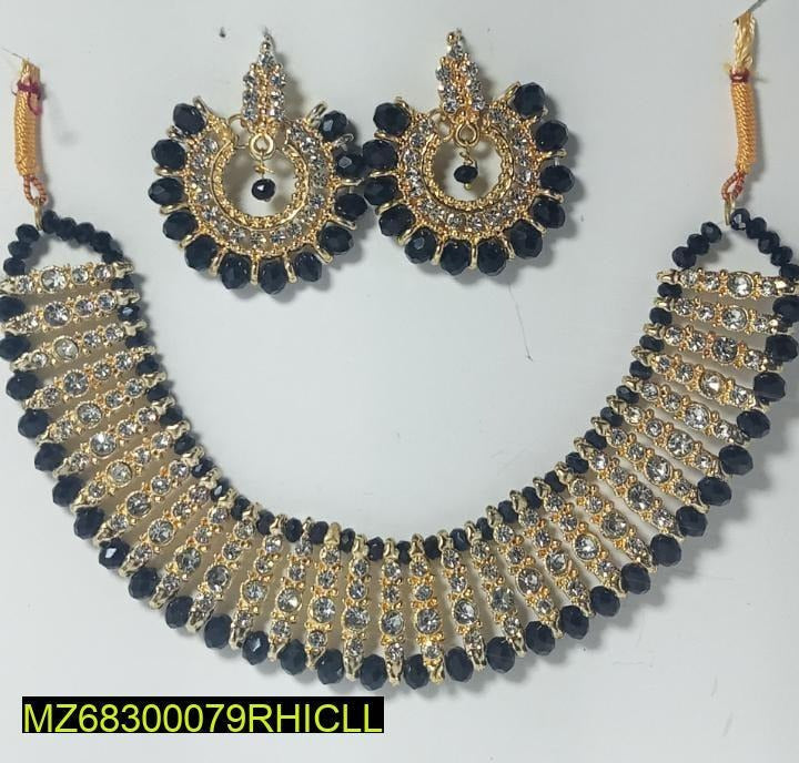 Gold Plated Black Crystal Chocker Set for Weddings & Parties