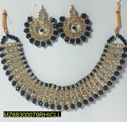 Gold Plated Black Crystal Chocker Set for Weddings & Parties