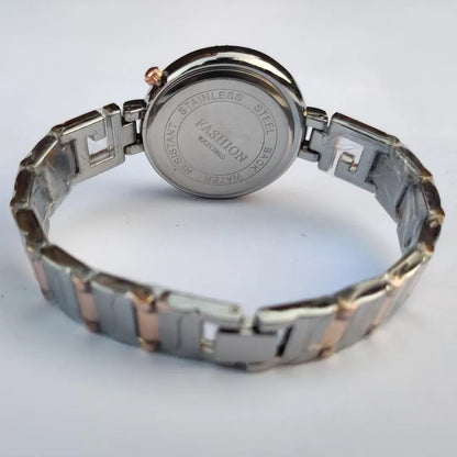Women Rose Gold Crystal Watch Dark Blue Dial