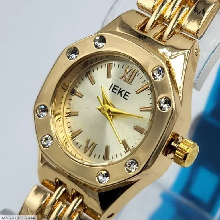 Women's Gold Octagonal Watch with Diamond Accents