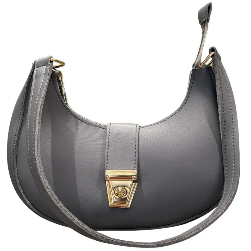 Crescent Luxury Faux Leather Shoulder Bag | Dark Gray Elegant Handbag for Women