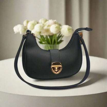 Crescent Leather Luxury Shoulder Bag for Women | Black