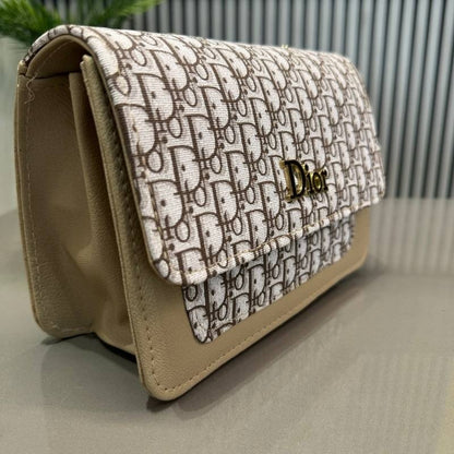 Beige | Dior Oblique Canvas & Leather Flap Clutch | Luxury Designer Handbag for Women