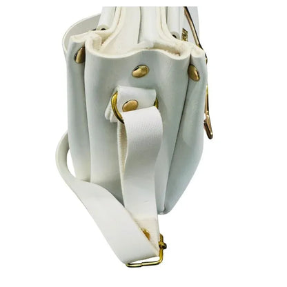 White Elegant Cat Handle Handbag for Girls & Ladies | Stylish Shoulder & Crossbody Bag with Gold Accents | Adjustable Strap