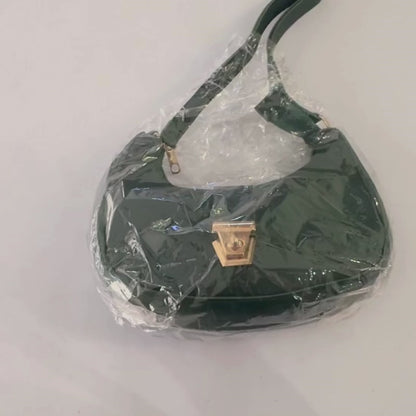 Crescent Leather Luxury Shoulder Bag for Women | Deep Green